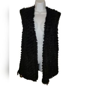 Elegant Black Genuine Fur Vest / relaxed fit/ size L